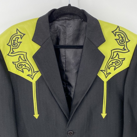 Vintage Sergio Vadducci Western Jacket Blazer Cowboy Rockabilly XL Black Grn - Picture 2 of 14